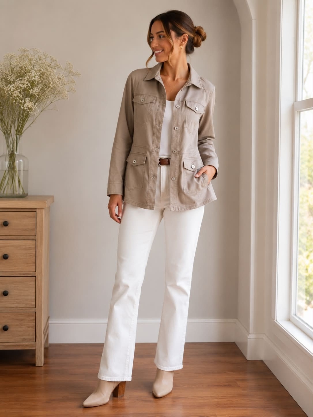 Tristan Taupe Utility Jacket with Button Front